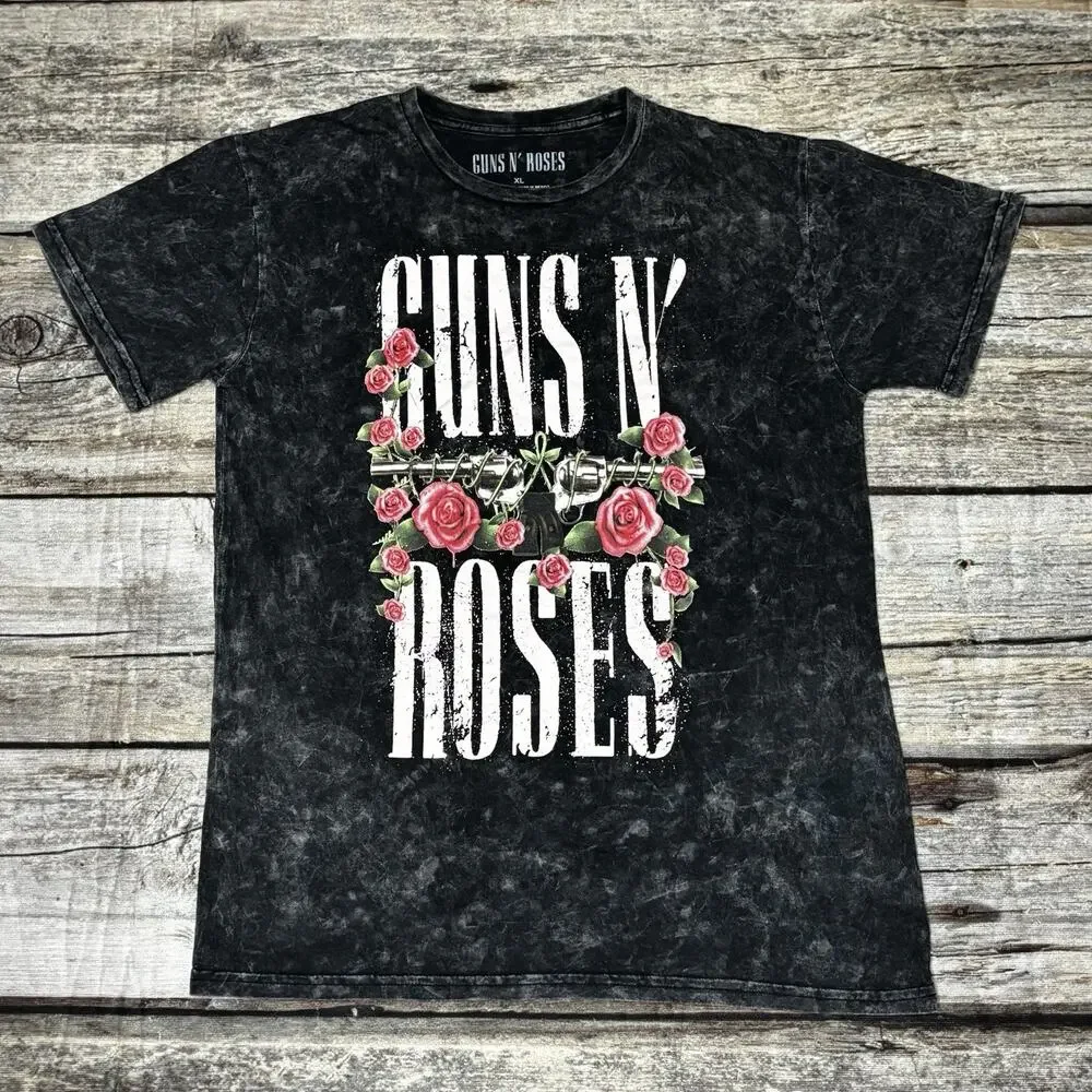 Guns N Roses T Shirt Womens XL Black Acid Wash Pink Short Sleeve Music Rock - Picture 1 of 6